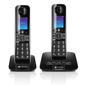 motorola voice d8712 cordless phone system w/2 digital handsets + bluetooth to cell, answering machine, call block – black