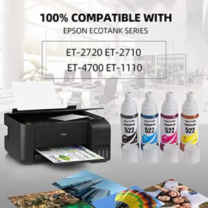 PACITEK Compatible Refill Ink Bottle Replacement for 522 T522 T522120 Use with EcoTank ET-2720 ET-2710 ET-4700 Printer (2Black, 1Cyan, 1Magenta, 1Yellow)