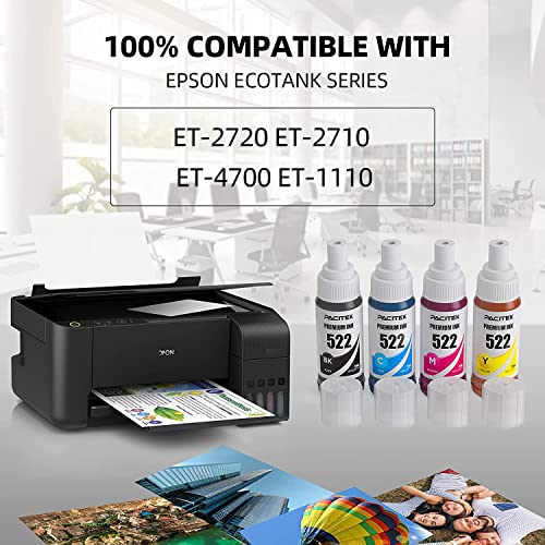 PACITEK Compatible Refill Ink Bottle Replacement for 522 T522 T522120 Use with EcoTank ET-2720 ET-2710 ET-4700 Printer (2Black, 1Cyan, 1Magenta, 1Yellow)