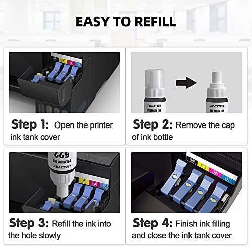 PACITEK Compatible Refill Ink Bottle Replacement for 522 T522 T522120 Use with EcoTank ET-2720 ET-2710 ET-4700 Printer (2Black, 1Cyan, 1Magenta, 1Yellow)