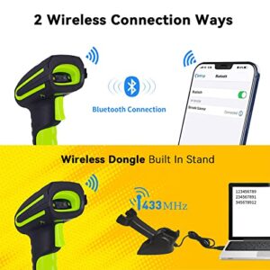 Alacrity Upgraded QR 2D Industrial Barcode Scanner, Wireless Charging Cradle, 1968 ft Long Transmission Distance, Bluetooth & 433Mhz Wireless 2in1 Barcode Reader, Dust Shock Proof Hands Free