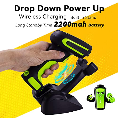 Alacrity Upgraded QR 2D Industrial Barcode Scanner, Wireless Charging Cradle, 1968 ft Long Transmission Distance, Bluetooth & 433Mhz Wireless 2in1 Barcode Reader, Dust Shock Proof Hands Free