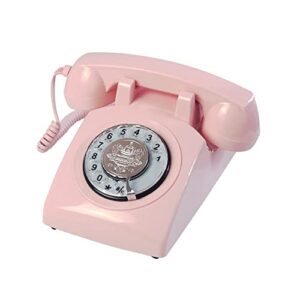 Pink Telephones, TelPal Corded Telephone Classic Rotary Dial Home Phones Antique Vintage Phone of 1930s Old Fashion Business Telephone Home Office Decors