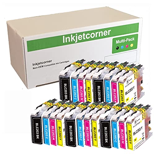 Inkjetcorner Compatible Ink Cartridge Replacement for LC203 LC203XL for use with MFC-J460DW MFC-J480DW MFC-J485DW MFC-J680DW MFC-J880DW MFC-J885DW (5 Black 5 Cyan 5 Magenta 5 Yellow, 20-Pack)