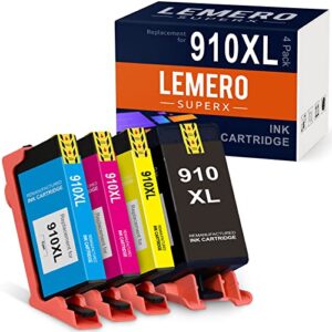 910xl ink cartridges combo pack, lemerosuperx remanufactured ink cartridge replacement for hp 910xl 910 xl work for officejet 8022 8025 8035 8028 8020 (black cyan magenta yellow, 4 pack)
