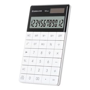 comix desktop calculator with large lcd display and big button, 12 digits baisc calculator, battery solar dual powered, for office home school c-1371 (white)