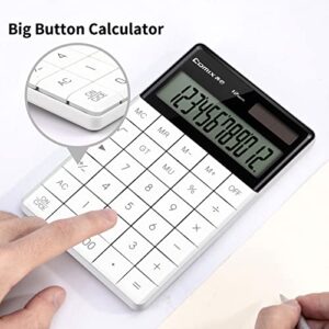 Comix Desktop Calculator with Large LCD Display and Big Button, 12 Digits Baisc Calculator, Battery Solar Dual Powered, for Office Home School C-1371 (White)