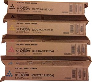 ricoh aficio sp c430a c430dn high yield toner bundle set 821105, 821106, 821107, 821108, bcym sealed in retail packagin