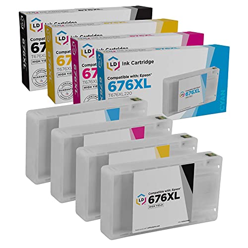 LD Products Remanufactured Ink Cartridge Replacement for Epson 676XL T676XL High Yield (Black, Cyan, Magenta, Yellow, 4-Pack) Workforce WP-4020 WP-4530 WP-4540 WP-4010 WP-4023 WP-4090 WP-4520 WP-4533