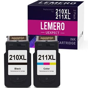 210xl 211xl lemerouexpect remanufactured ink cartridge replacement for canon pg-210xl cl-211xl ink cartridges for pixma mp280 mx410 mp495 mx350 mp490 mx340 mp240 printer black tri-color,2p