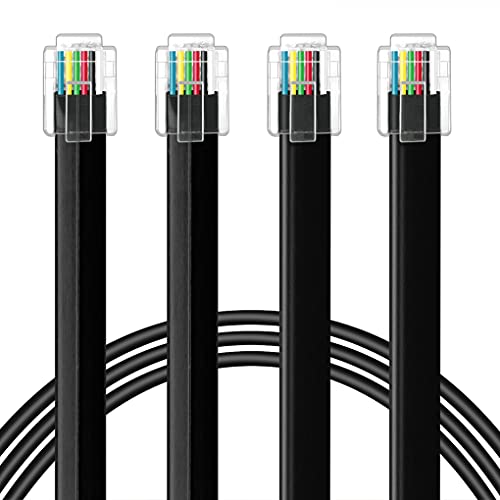 NECABLES 2Pack RJ12 Cable 6ft Phone Cord RJ12 6P6C Male to Male Straight Wired for Both Data and Voice Use Black - 6 Feet