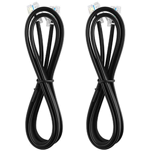 NECABLES 2Pack RJ12 Cable 6ft Phone Cord RJ12 6P6C Male to Male Straight Wired for Both Data and Voice Use Black - 6 Feet
