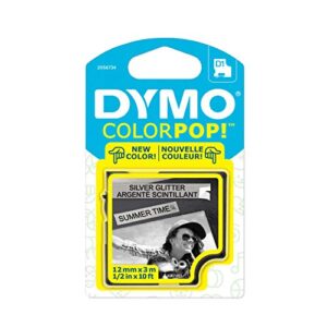 dymo colorpop authentic label maker tape, 1/2″ w x 10′ l, black print on silver glitter, d1 standard