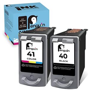 Penguin Remanufactured Printer Ink Cartridge Replacement for Canon PG-40 CL-41 (1 Black, 1 Color) Used fpr PIXMA iP1600 MP160 MP180