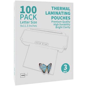 binditek 100 pack thermal laminating pouches,3mil laminating sheets,9×11.5 inches, letter size , clear,heatseal