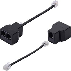 Phone Line Splitter, Vcall Phone Jack Splitter, RJ11 Splitter,Phone Cord Splitter,Telephone Line Splitter RJ11 6P4C Male to 2 Way Female Socket Telephone Extension Cable (2 Pcs,Black)