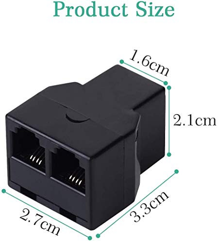 Phone Line Splitter, Vcall Phone Jack Splitter, RJ11 Splitter,Phone Cord Splitter,Telephone Line Splitter RJ11 6P4C Male to 2 Way Female Socket Telephone Extension Cable (2 Pcs,Black)