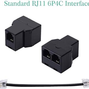 Phone Line Splitter, Vcall Phone Jack Splitter, RJ11 Splitter,Phone Cord Splitter,Telephone Line Splitter RJ11 6P4C Male to 2 Way Female Socket Telephone Extension Cable (2 Pcs,Black)