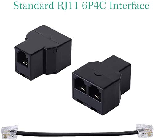 Phone Line Splitter, Vcall Phone Jack Splitter, RJ11 Splitter,Phone Cord Splitter,Telephone Line Splitter RJ11 6P4C Male to 2 Way Female Socket Telephone Extension Cable (2 Pcs,Black)