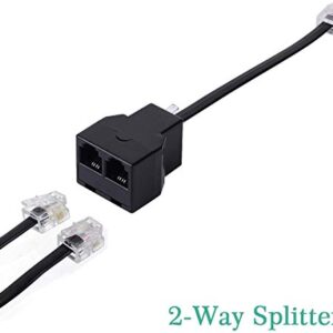 Phone Line Splitter, Vcall Phone Jack Splitter, RJ11 Splitter,Phone Cord Splitter,Telephone Line Splitter RJ11 6P4C Male to 2 Way Female Socket Telephone Extension Cable (2 Pcs,Black)