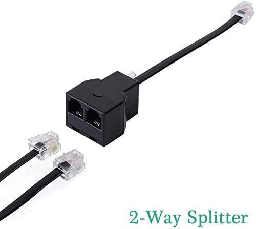 Phone Line Splitter, Vcall Phone Jack Splitter, RJ11 Splitter,Phone Cord Splitter,Telephone Line Splitter RJ11 6P4C Male to 2 Way Female Socket Telephone Extension Cable (2 Pcs,Black)