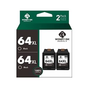 wompy ink supply 2 pack remanufactured hp 64 xl black cartridges (2 black cartridges)