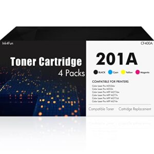 201a 201x m277dw toner cartridges: compatible replacement for hp cf400a cf401a cf402a cf403a for color laser pro m252dw m252n mfp m277n m277c6 m277 printer (4-packs black cyan magenta yellow)