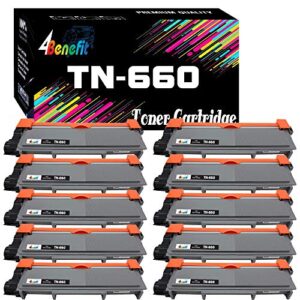 (10xblack) 4benefit compatible tn660 toner cartridge tn-660 (set of 10) replacement for brother hl-l2300d dcp-l2520dw dcp-l2540dw hl-l2360dw hl-l2320d hl-l2380dw mfc-l2707dw laser printer