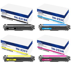 tn221 tn-221 tn225 toner cartridges: compatible replacement for brother tn-225 tn221bk tn225c/m/y for mfc-9130cw hl-3140cw hl-3170cdw hl-3150cdw mfc-9330cdw mfc-9340cdw mfc-9140cdn printer 4 packs