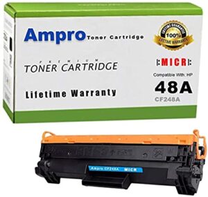 ampro’s cf248a micr compatible toner cartridge replacement for hp cf248a 48a micr or hp 48a for hp laserjet m29w m15w, m15a, mfp m28a/mfp m28w – prints 1000 checks!