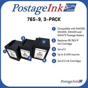 PostageInk.com 765-9 Non-OEM Ink Cartridge Replacement for SendPro C Auto, DM300c, DM400c, DM450c and DM475c Postage Meters, Pack of 3