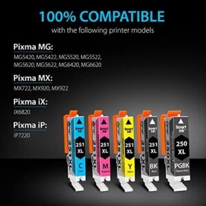 Smart Ink Compatible Ink Cartridge Replacement for Canon PIXMA PGI-250XL CLI-251XL PGI 250 CLI 251 XL (1 PGBK & 1 BK/C/M/Y 5 Combo Pack) to use with MX722 MX922 iP7220 iX6820 MG5420 MG5422 MG5520