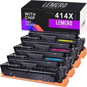 lemero utrust (with chip) remanufactured toner cartridge replacement for hp 414x 414a w2020x w2021x w2022x w2023x use with hp color laserjet pro m454dw m454dn mfp m479fdw (black cyan magenta yellow)