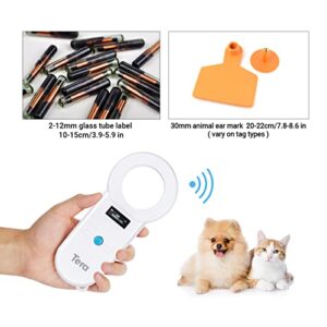 Tera Pet Microchip Reader Scanner RFID Portable Animal Chip ID Scanner with OLED Display Screen Rechargeable Data Storage Tag Scanner Supports EMID FDX-B(ISO11784/85) for Dog Cat Pig Animal Management