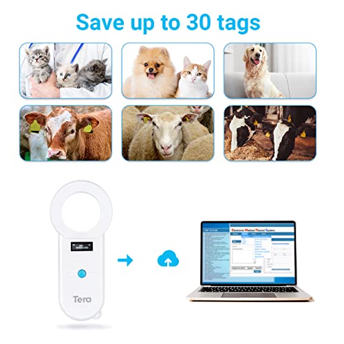 Tera Pet Microchip Reader Scanner RFID Portable Animal Chip ID Scanner with OLED Display Screen Rechargeable Data Storage Tag Scanner Supports EMID FDX-B(ISO11784/85) for Dog Cat Pig Animal Management