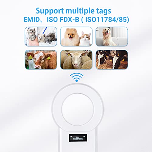 Tera Pet Microchip Reader Scanner RFID Portable Animal Chip ID Scanner with OLED Display Screen Rechargeable Data Storage Tag Scanner Supports EMID FDX-B(ISO11784/85) for Dog Cat Pig Animal Management