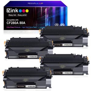 e-z ink (tm) compatible toner cartridge replacement for hp 80a cf280a 80x cf280x 05a ce505a to use with laserjet pro 400 m401n m401dne m401dw mfp m425dw mfp m425dn (black, 4 pack)