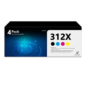 4-pack(1bk/1c/1m/1y) high yield 312x cf380x cf381x cf382x cf383x toner cartridge set replacement for hp pro mfp m476dn m476dw m476nw printer