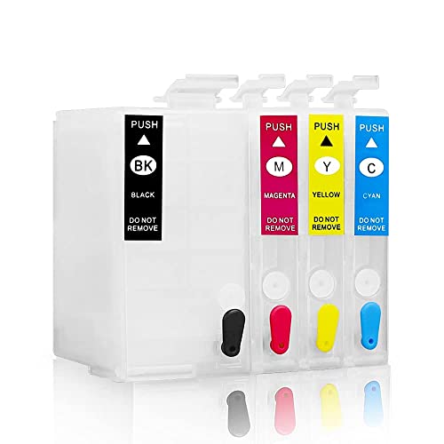 Deamos Sublimation Ink Cartridges, Empty Refillable Ink Cartridges Compatible for WF7620 WF-7610 WF-7210 WF-7110 WF-7710 WF-7720 WF-3620 WF-3640 Printers, 4Pcs Reusable Ink Cartridges Kit, Cyan