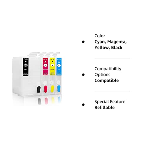 Deamos Sublimation Ink Cartridges, Empty Refillable Ink Cartridges Compatible for WF7620 WF-7610 WF-7210 WF-7110 WF-7710 WF-7720 WF-3620 WF-3640 Printers, 4Pcs Reusable Ink Cartridges Kit, Cyan