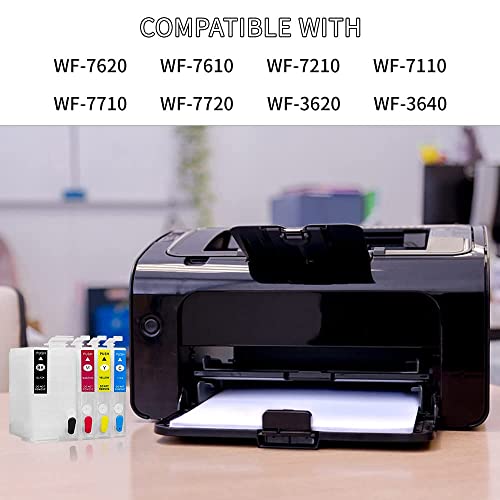 Deamos Sublimation Ink Cartridges, Empty Refillable Ink Cartridges Compatible for WF7620 WF-7610 WF-7210 WF-7110 WF-7710 WF-7720 WF-3620 WF-3640 Printers, 4Pcs Reusable Ink Cartridges Kit, Cyan