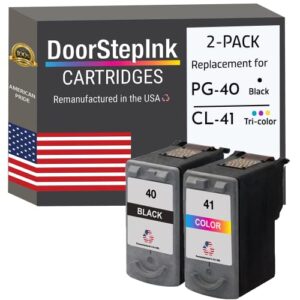 doorstepink remanufactured in the usa ink cartridge replacements for canon pg-40 cl-41 black color 2pk for canon pixma ip1600 mp140 mp180 mp460 fax jx200 fax-jx210p