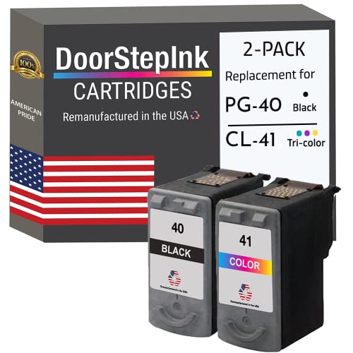 DoorStepInk Remanufactured in The USA Ink Cartridge Replacements for Canon PG-40 CL-41 Black Color 2PK for Canon Pixma iP1600 MP140 MP180 MP460 Fax JX200 Fax-JX210P