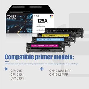 125A Toner Cartridges 4-Pack (Black/Cyan/Magenta/Yellow) - OWRD Compatible 125A CB540A CB541A CB542A CB543A Toner Replacement for HP CP1215 CP1518ni CP1515n CM1312nfi MFP CM1312 MFP Printer