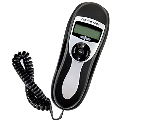 Packard Bell Corded Phone Slimline Handset Telephone Works in Power Outages Lighted Caller ID Speed Dial Landline Phone Wall Mountable - Black