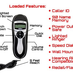 Packard Bell Corded Phone Slimline Handset Telephone Works in Power Outages Lighted Caller ID Speed Dial Landline Phone Wall Mountable - Black