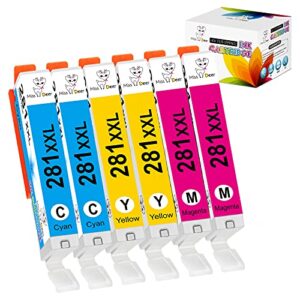 miss deer 281 ink cartridges compatible replacement for canon cli-281xxl 281 xxl for canon pixma ts9120 tr7520 tr8520 ts8120 ts8220 ts8320 ts6100 ts6120 (2c+2m+2y) 6 pack
