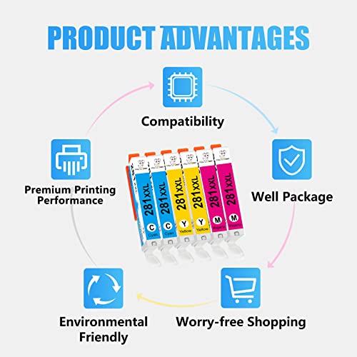 Miss Deer 281 Ink Cartridges Compatible Replacement for Canon CLI-281XXL 281 XXL for Canon PIXMA TS9120 TR7520 TR8520 TS8120 TS8220 TS8320 TS6100 TS6120 (2C+2M+2Y) 6 Pack