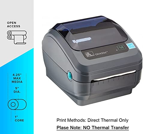 Zebra GK420D Direct Thermal Only Desktop Printer with USB and Ethernet Connectivity, 203 dpi, 8 IPS, 4.09" Max Print Width, Monochrome Barcode Label - GK42-202210-000, JTTANDS