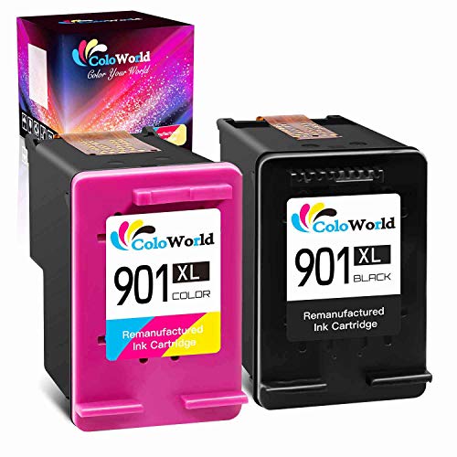 ColoWorld Remanufactured 901 Ink Cartridge Replacement for HP 901 XL Combo Pack Work with OfficeJet J4550 J4680 4500 J4580 J4540 J4500 J4680c G510a G510b G510g G510h G510n Printer (1 Black 1 Color)